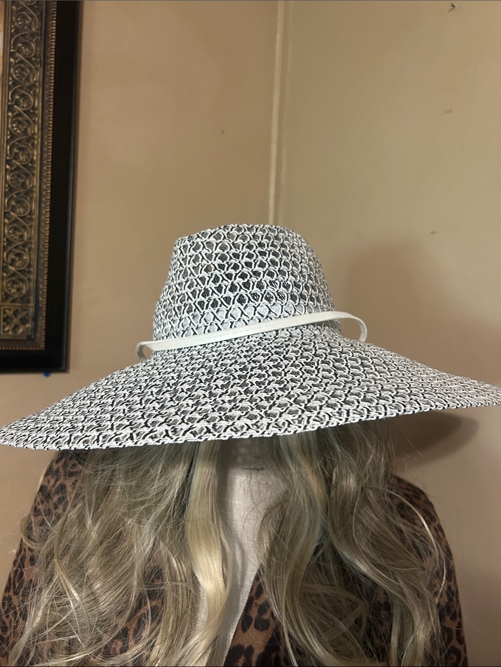 Wide Brim Woven Sun Hat - White and Black